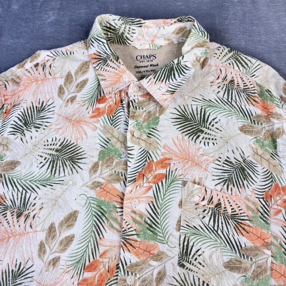 Chaps Seacoast Wash Short Sleeve Floral Print Multi Shirt‎ Linen Blend Men's XXL